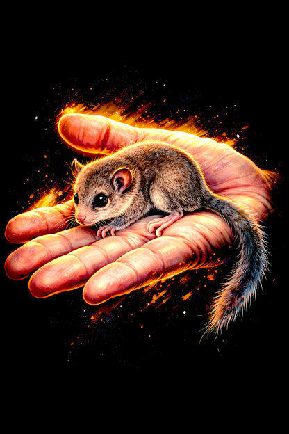Tiny Mouse in a Palm halftone DTF transfer artwork