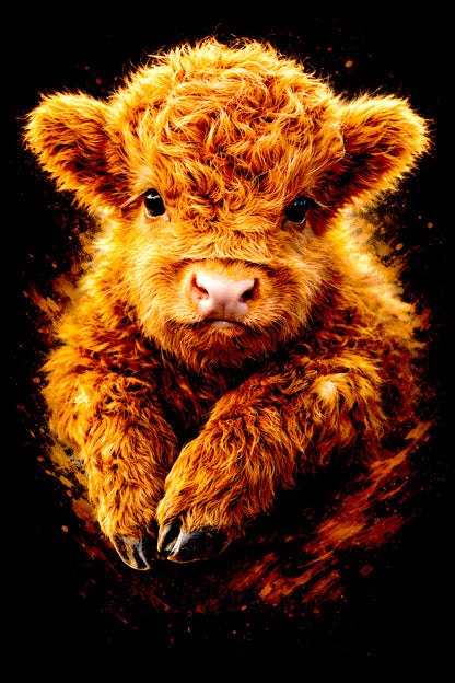 Fluffy Highland Calf halftone DTF transfer artwork