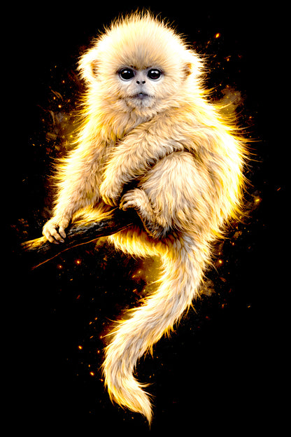 Golden Baby Monkey halftone DTF transfer artwork