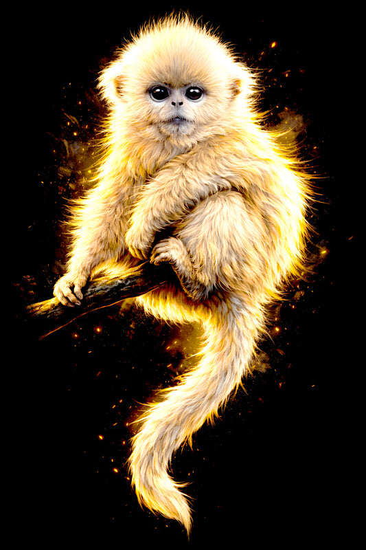Golden Baby Monkey halftone DTF transfer artwork