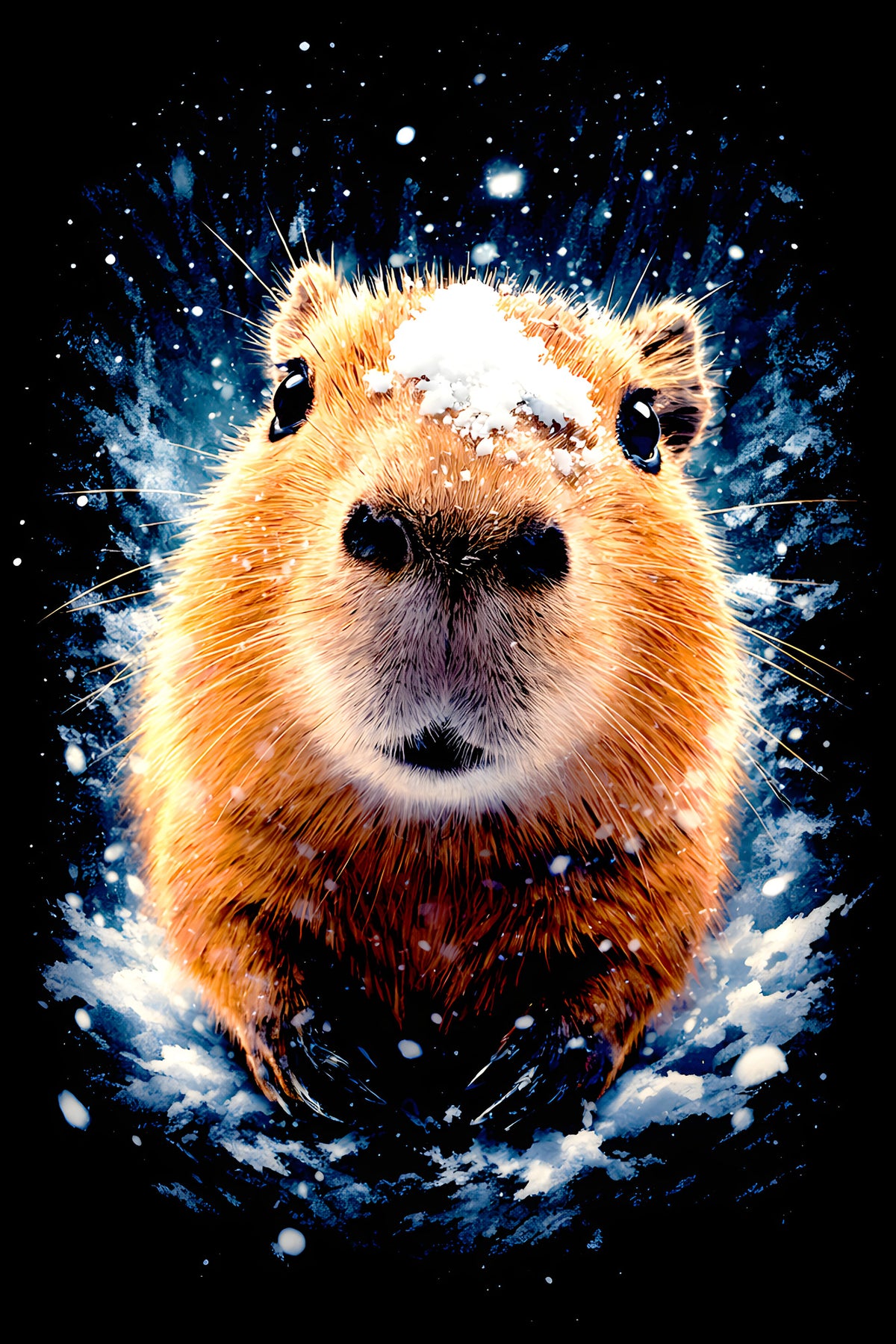 Snowy Capybara halftone DTF transfer artwork