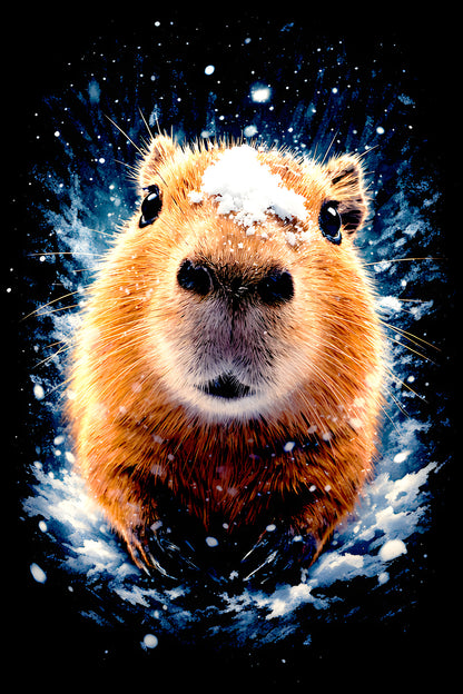 Snowy Capybara halftone DTF transfer artwork