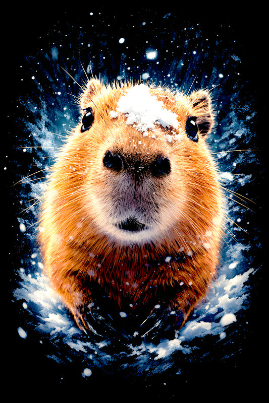 Snowy Capybara halftone DTF transfer artwork