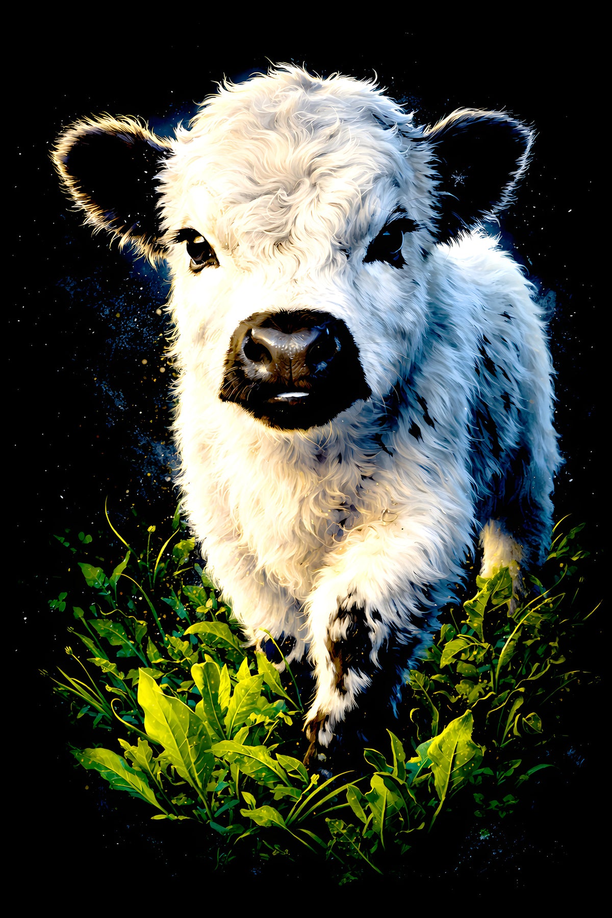 Fluffy Black and White Calf halftone DTF transfer artwork