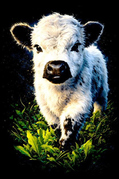 Fluffy Black and White Calf halftone DTF transfer artwork