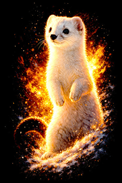 Upright White Ferret halftone DTF transfer artwork