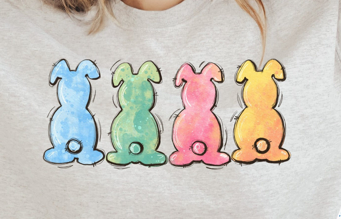 Easter Watercolor Bunnies T-Shirt or Sweatshirt Cute and Playful Design for Spring Celebrations .