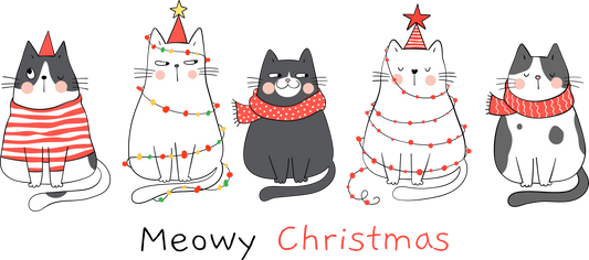 DTF Transfer Meowy Christmas Festive, Cat, Christmas 11" Wide
