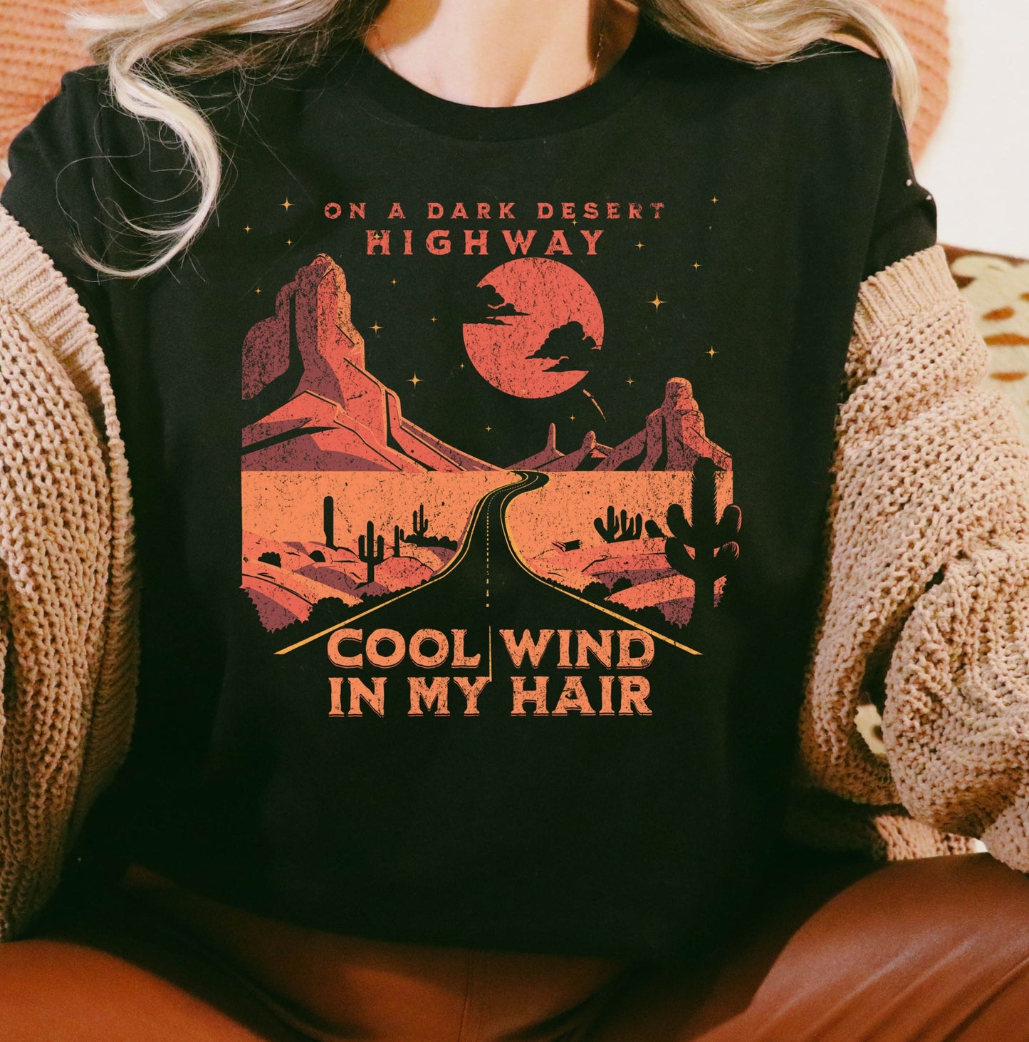 T-Shirt Or Sweatshirt On A Dark Desert Highway Eagles  Parody style .