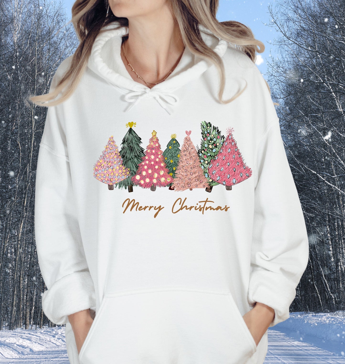 Sweatshirt - T-Shirt   Christmas Trees Pink And Green .