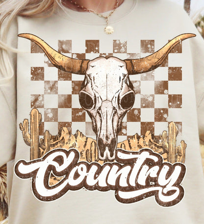 Sweatshirt Or T-Shirt Rustic Vintage - Country Bull Head .