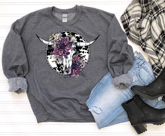 Western Cow Skull T-Shirt and Sweatshirt - Rustic Country Style .