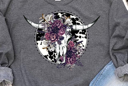 Western Cow Skull T-Shirt and Sweatshirt - Rustic Country Style .