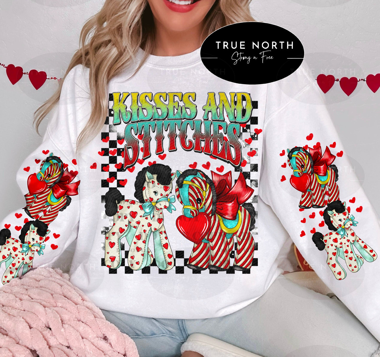 a woman wearing a white shirt with clowns on it