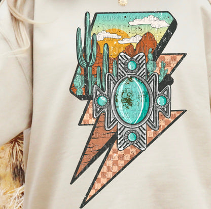 T-Shirt Or Sweatshirt  Western Roystone Boho turquoise lighting bolt .
