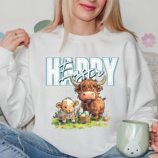 Easter Cow Sweatshirt or T-Shirt - Happy Easter Design .