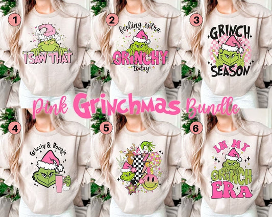 Sweatshirt Hoodie or T-Shirt Christmas Pink Grinch  Bundle .