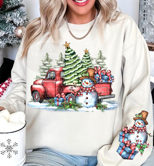 Sweatshirt or T-Shirt Christmas Vintage Christmas Truck Sleeves & Jumbo Print .
