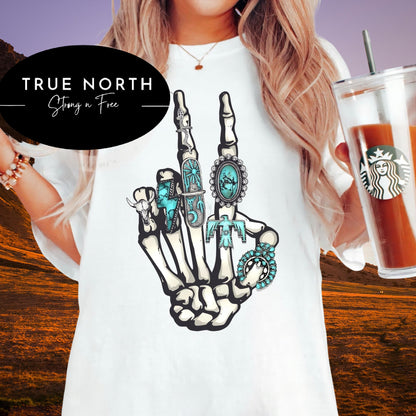 T-Shirt Or Sweatshirt Western Skull Hand - Over Sized .