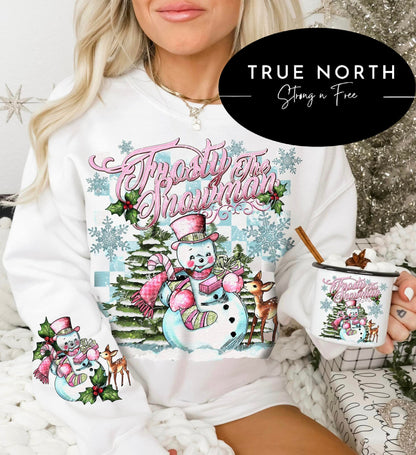 Sweatshirt or T-Shirt Christmas Frosty The Snowman Sleeve Prints .