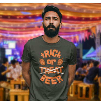 T-Shirt Or Sweatshirt  Fall Halloween Trick Or Beer Jumbo Print .