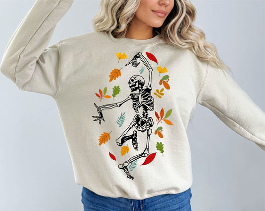 T-Shirt Or Sweatshirt Halloween Fall Skelton Fall Leaves .