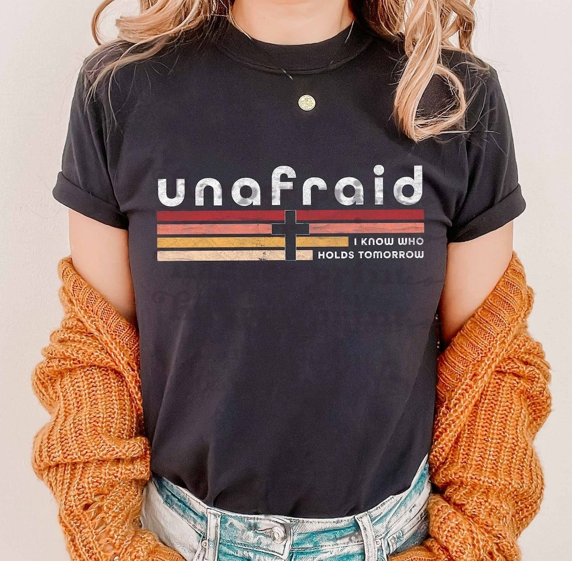 Sweatshirt T-Shirt Hoodie Christian design unafraid vintage style .