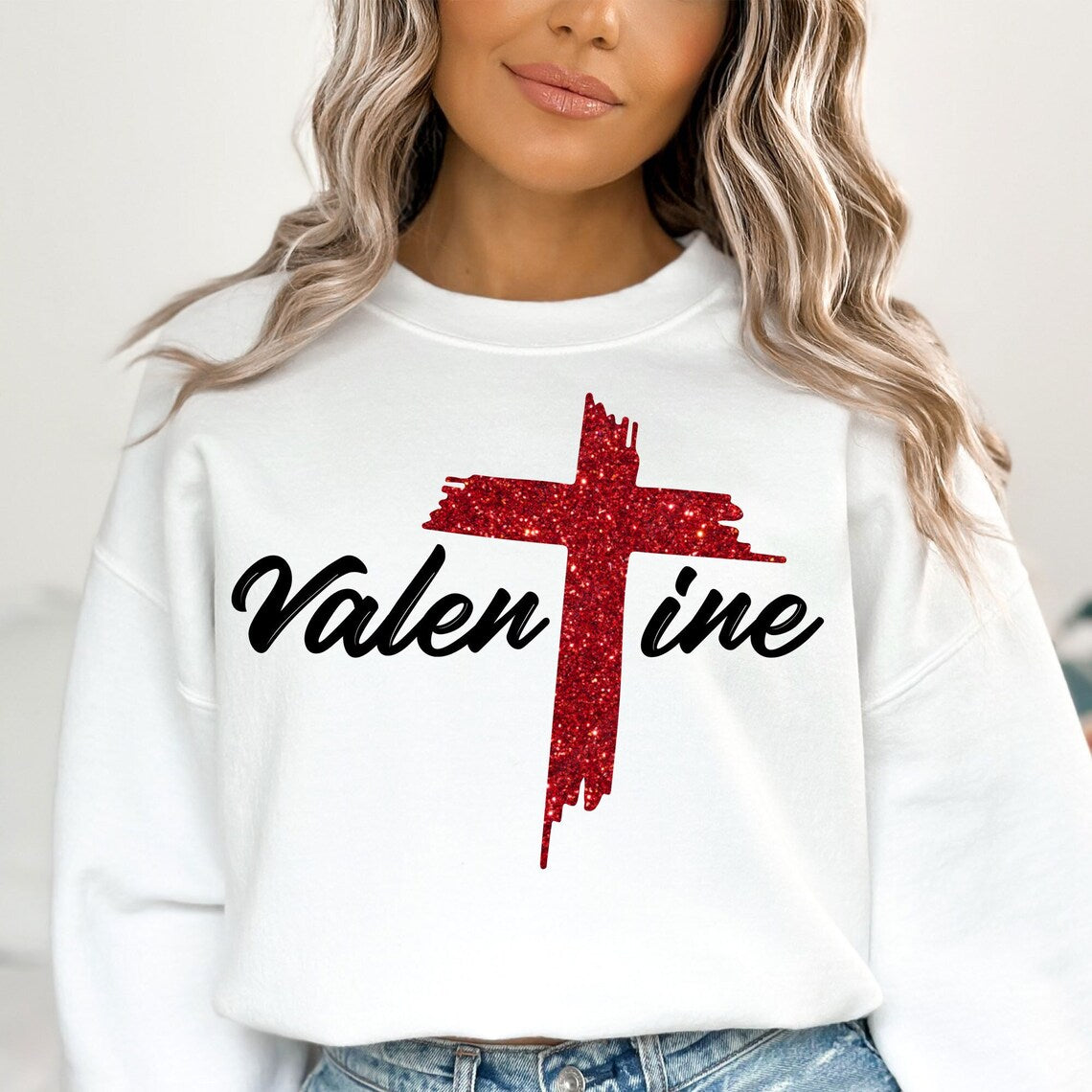 Christian Cross Valentines Sweatshirt or T-Shirt - Faith-inspired design