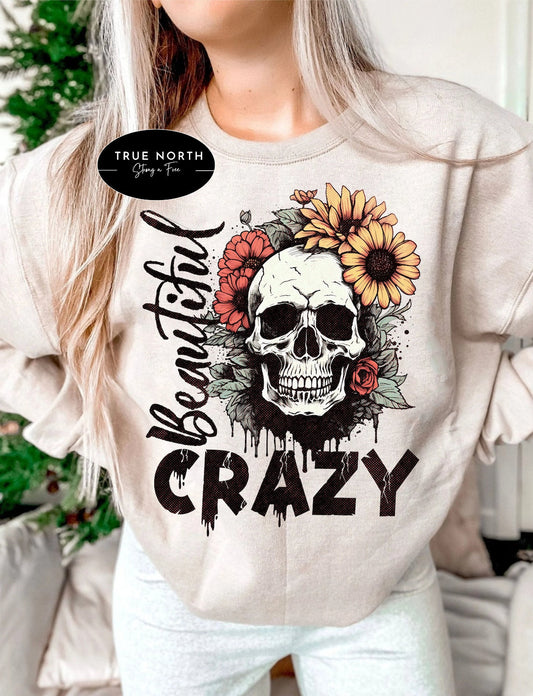 Jumbo Beautiful Crazy Skull Face T-Shirt or Sweatshirt Offer - Perfect for Skull Lovers .