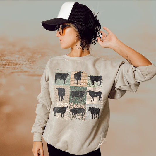 Boho Cows Rustic Style T-Shirt or Sweatshirt - Perfect for Any Occasion .