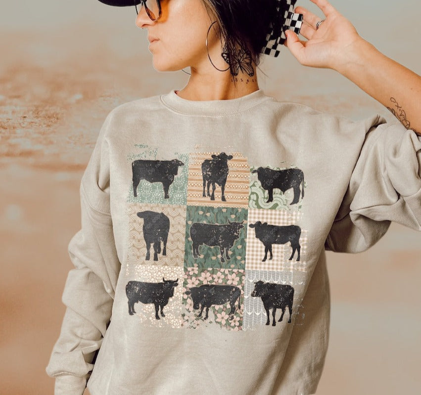 Boho Cows Rustic Style T-Shirt or Sweatshirt - Perfect for Any Occasion .