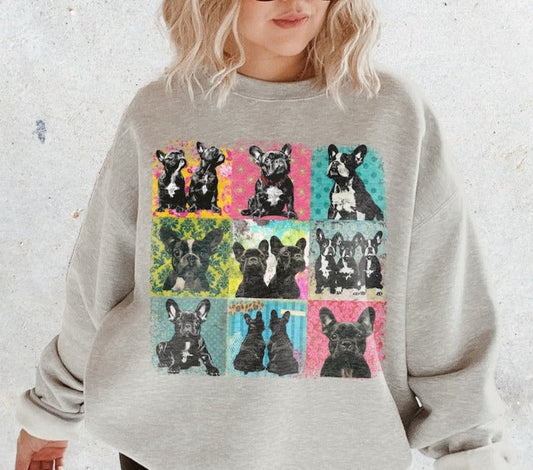 Frenchie Dogs Art Deco T-Shirt or Sweatshirt - Jumbo Print Offered - Perfect for Dog Lovers .