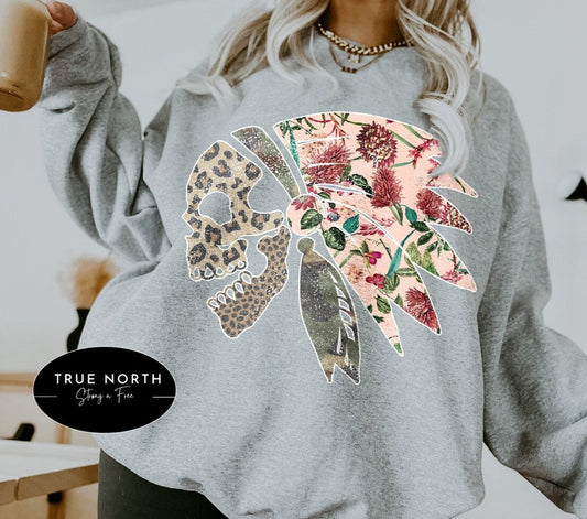 Boho Western Flower Sweatshirt Native Rustic Design for a Unique Style Keyword T-Shirt .