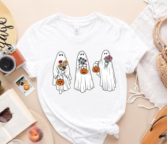 T-Shirt Sweatshirt Fall Theme Ghost With Pumpkins .