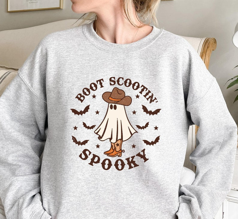 Sweatshirt T-Shirt Fall Theme  Boot Scooting Spooky  Halloween .