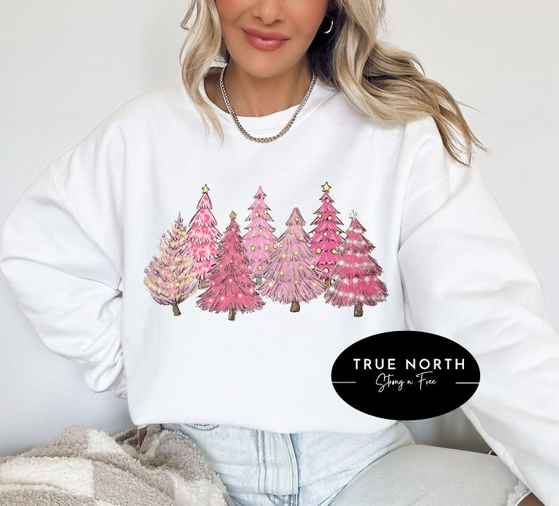 Sweatshirt T-Shirt Hoodie Christmas Double Pink Trees .