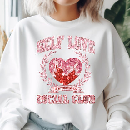 Valentine Self Love Sequin Faux SweatshirtT-Shirt - Perfect for Showing Yourself Some Love .