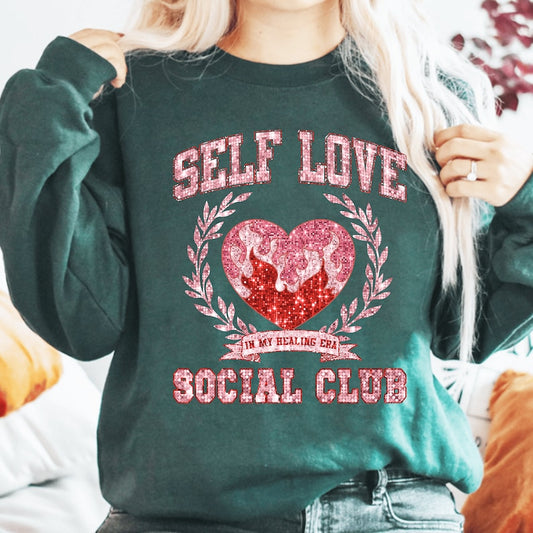Valentine Self Love Sequin Faux SweatshirtT-Shirt - Perfect for Showing Yourself Some Love .