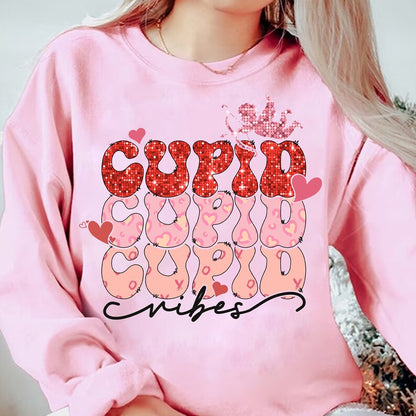 Valentine Cupid Vibes Sequin Sweatshirt or T-Shirt - Faux for a Fun  Festive Vibe .