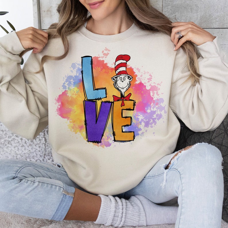 Valentines Love Cat In Hat Sweatshirt