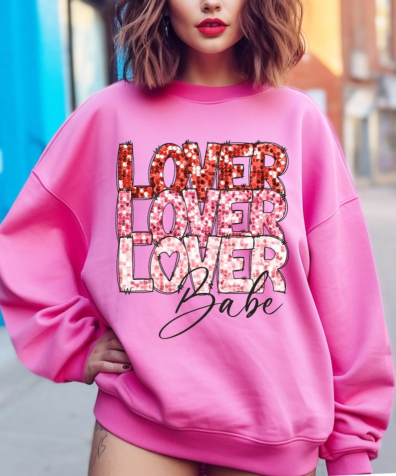 Lover Sequin Faux Sweatshirt or T-Shirt - Valentines Day Gift