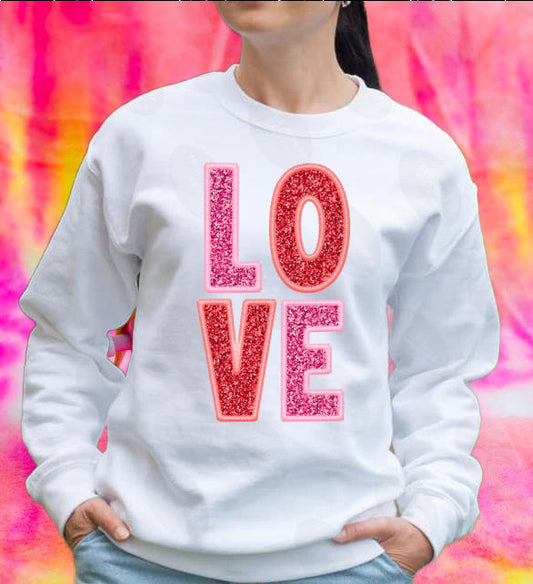 Valentine LOVE Sequin Faux Embroidery Sweatshirt or T-Shirt - Perfect Gift for Him or Her .