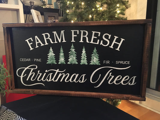 Farm Fresh Christmas Trees  | Rustic Wooden Christmas Sign | Farmhouse Wood Framed Sign |  Christmas and Winter | Many Sizes |