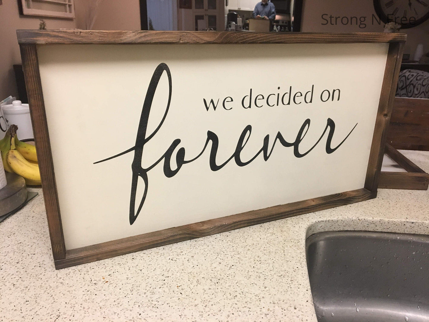 We decided on forever rustic wood with wood frame sign farmstyle anniversary engagement and wedding gift name sign