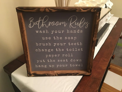 12"  Bathroom Rules Rustic Sign    | wooden sign | Wedding Gift | wedding gift  | rustic wooden sign  | farmhouse decor