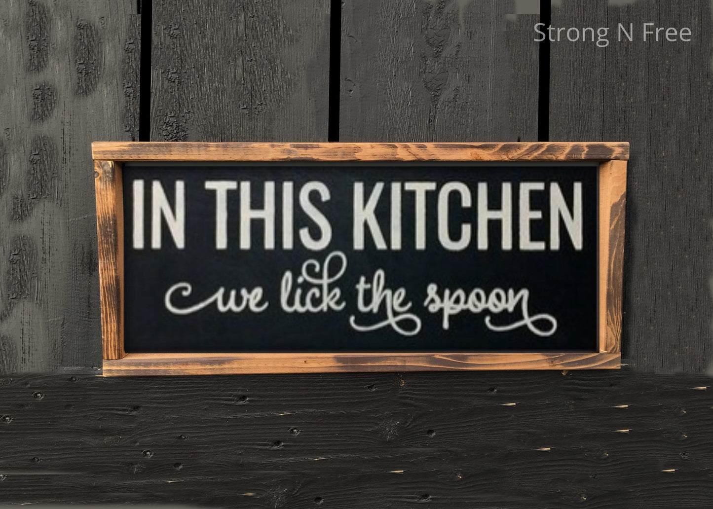 6" x 12" In This Kitchen We Lick THe Spoon| wooden sign| handmade| Wedding Gift | wedding gift| rustic wooden sign, farmhouse decor