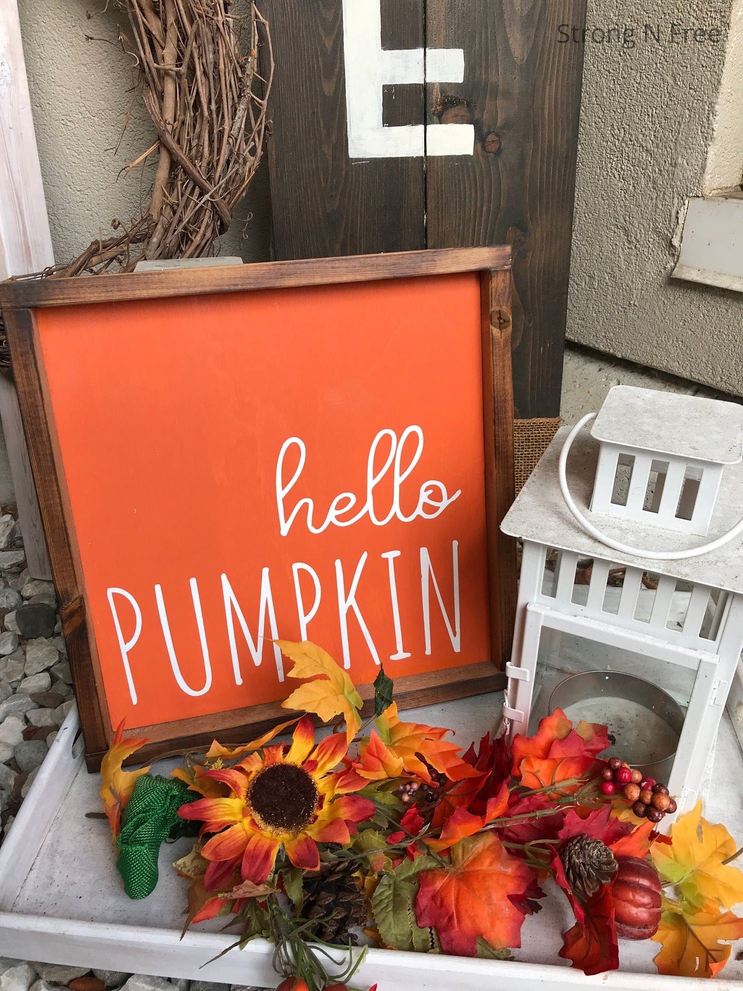 Hello Pumpkin Wood Sign, Wooden Hanging, Farmhouse Fall Decor, Small Fall Sign, Thanksgiving and Autumn Farm Style Decor, Pumpkins