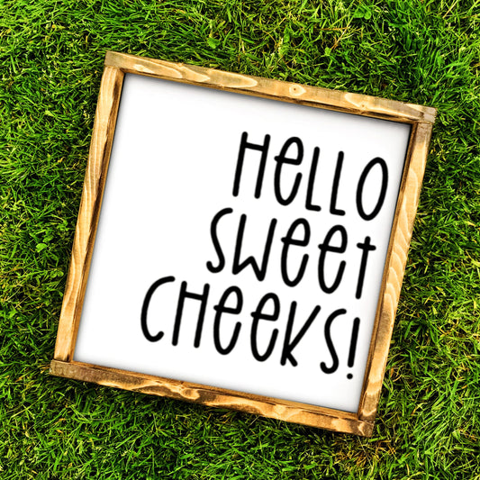 Hello Sweet Cheeks Sign | Bathroom Wall Decor | Kids Bathroom | Farmhouse Bathroom Sign | Restroom Sign | Funny Bathroom Decor | Guest Bath