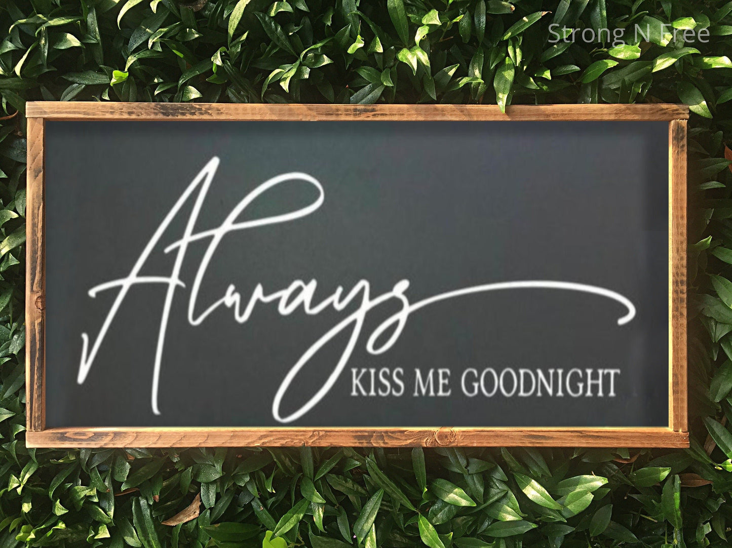 Always Kiss Me Goodnight Sign, Bedroom Sign, Bedroom Wall Art, Farmhouse Framed Wood Sign, Bedroom Wall Decor, Above Bed Decor, Wedding Gift