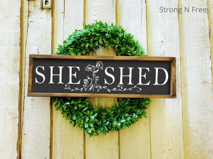 She Shed | She Shed Sign | Farmhouse Wooden Sign | Newlywed Gift | Wedding Wooden Art | Wood Sign for Wall | Decorative Sign